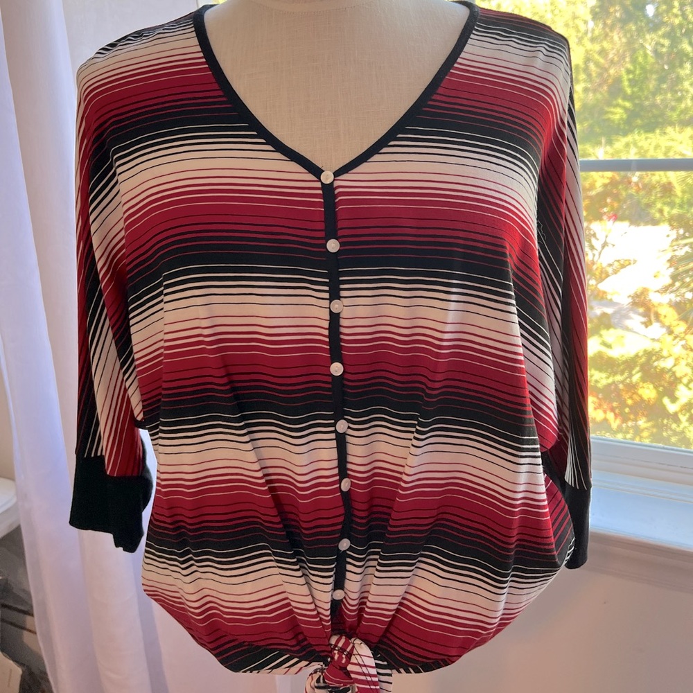 Karen Kane V Neck NWOT Stripe Medium Top Doleman Sleeve